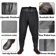 Side view of waterproof bootfoot waders