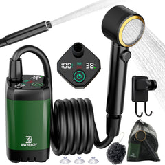 ZWJBSGY portable shower with 6k mAh battery powering long outdoor showers.