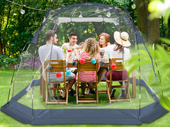 ZXPLO 10x10 clear bubble tent interior layout illustrating spacious room for gatherings