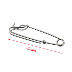 Close-up of stainless steel fishing line clips 8x2cm
