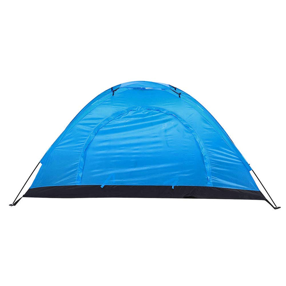 01 Camping Tent blue front view shows a compact weather-ready shelter for backpackers.