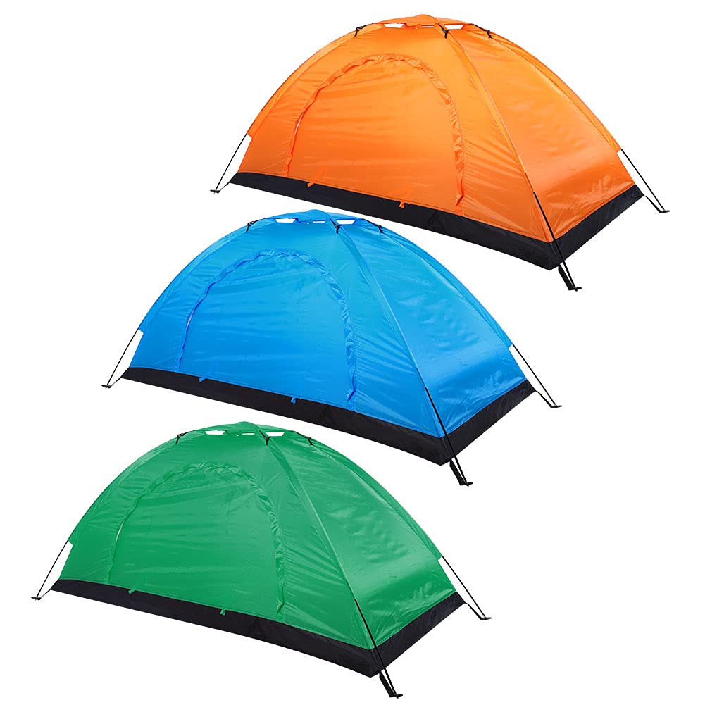 01 Camping Tent blue peg system illustrates secure staking for stability.