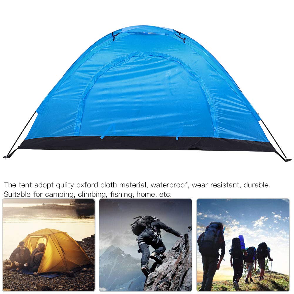 01 Camping Tent blue skylight open demonstrates breathable design for comfort on trail.