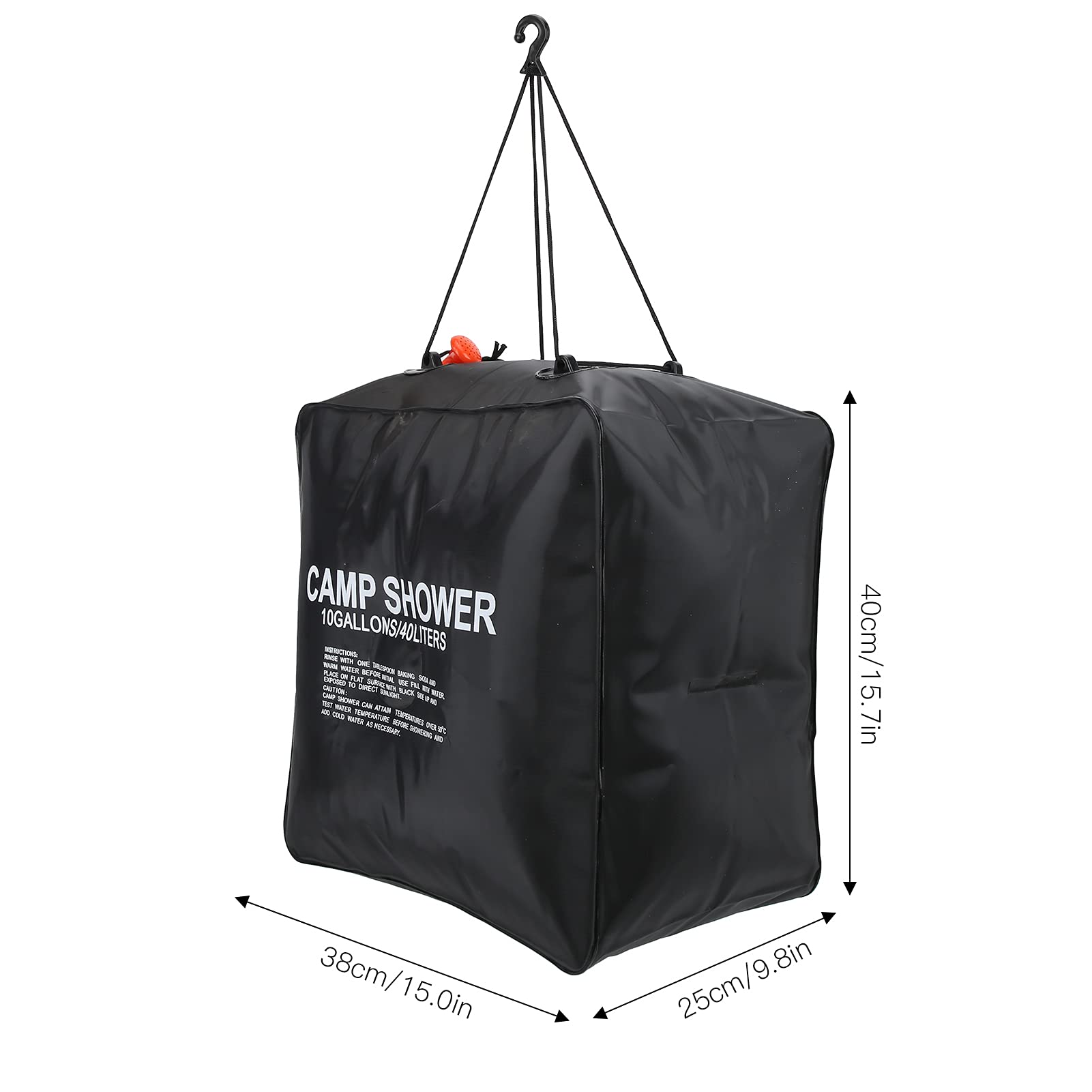 01 Complete shower kit includes bag, pipe, and rope for quick setup.