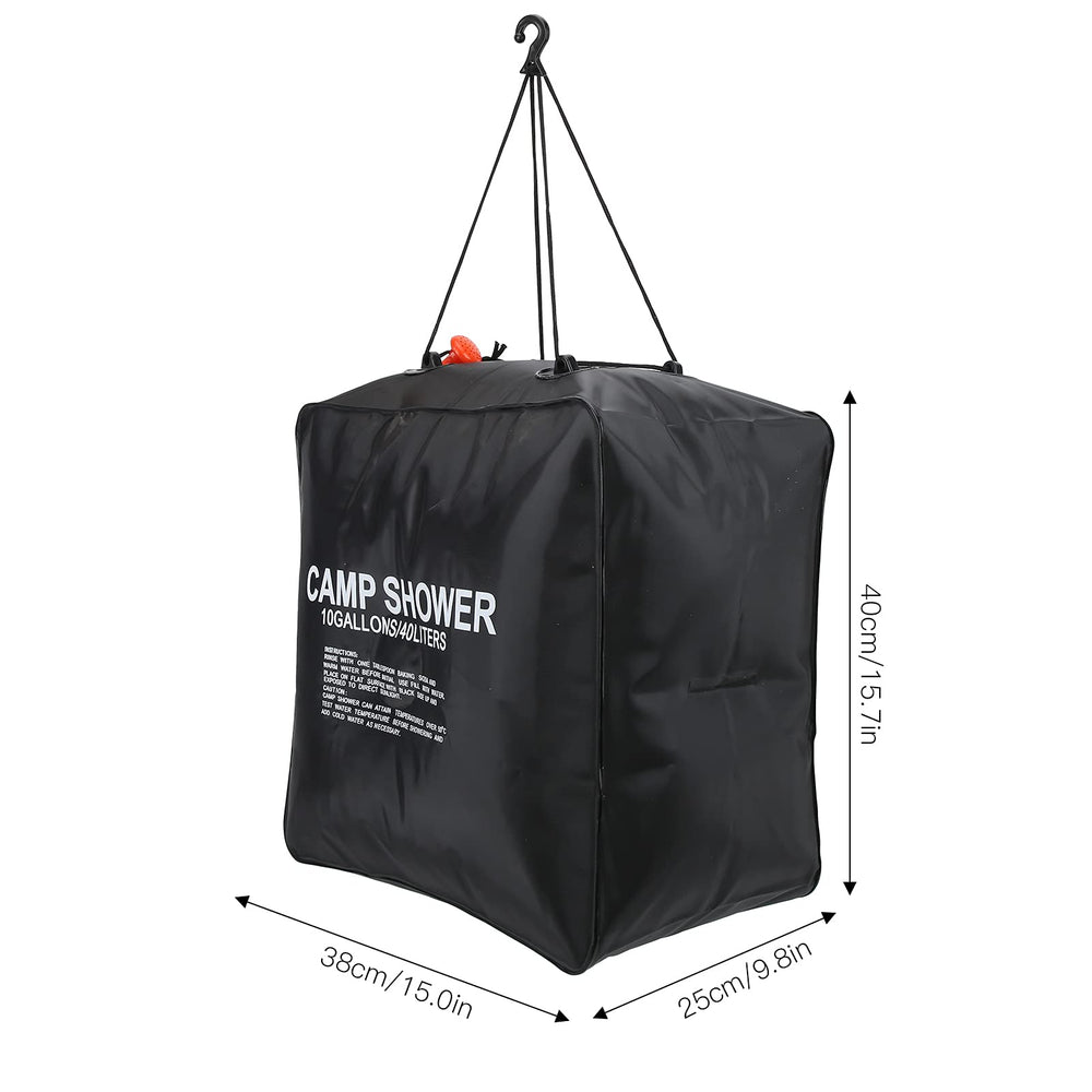 01 Complete shower kit includes bag, pipe, and rope for quick setup.