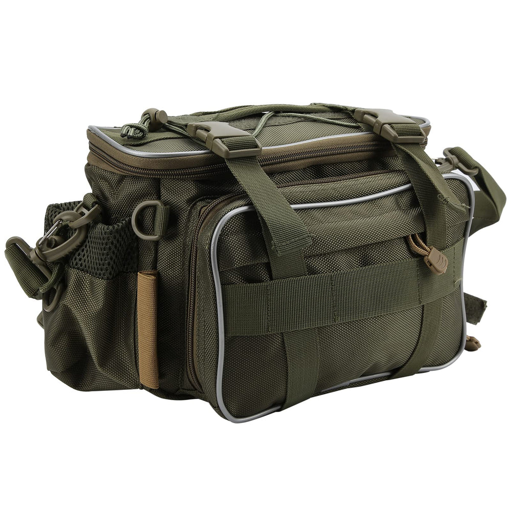 01 Fishing Organizer Shoulder Satchel front view shows compact tackle storage.