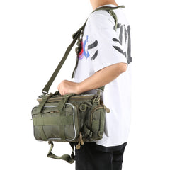 01 Fishing Organizer Shoulder Satchel side pocket for quick-access gear.