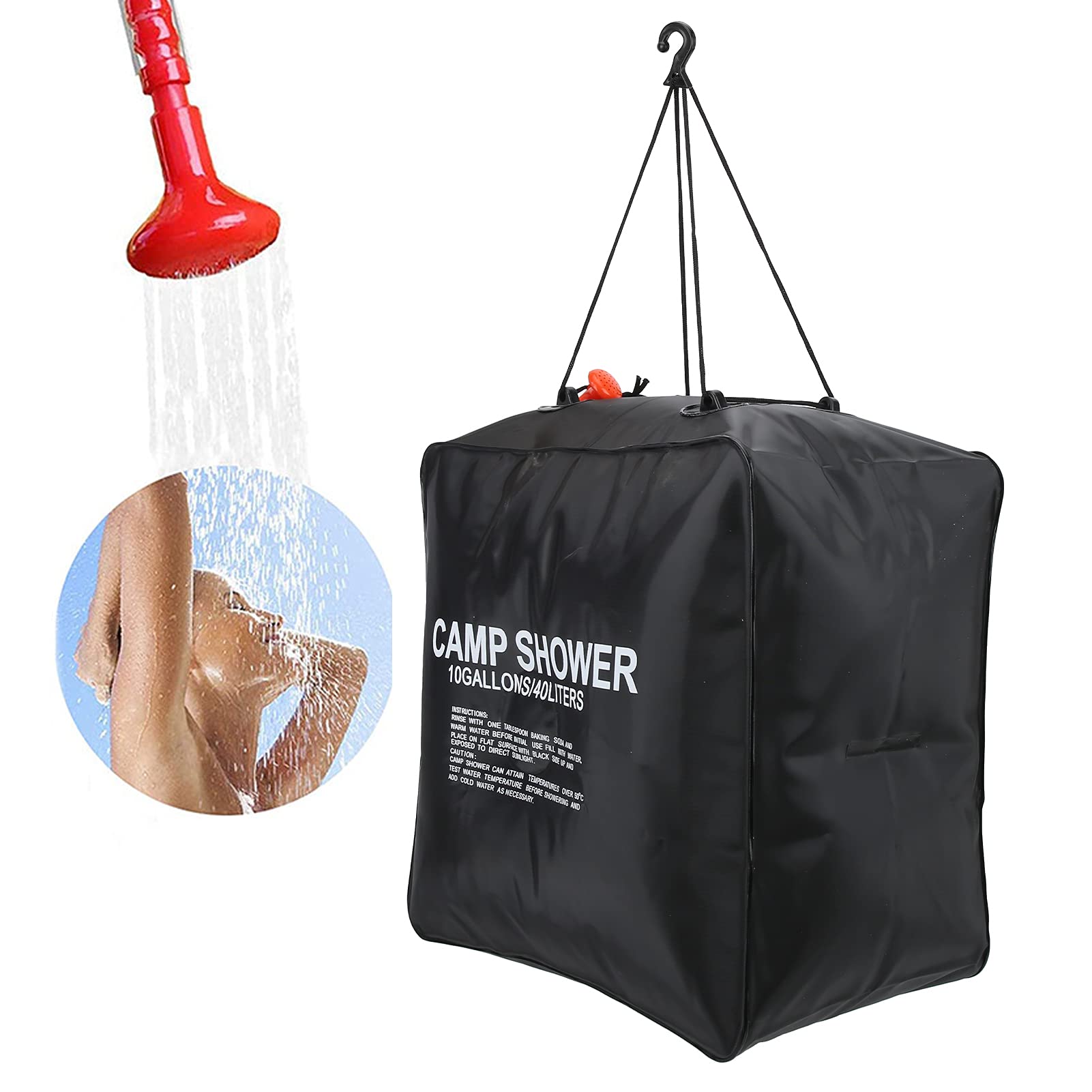 01 Solar heating design warms water under sun for comfortable camping showers.