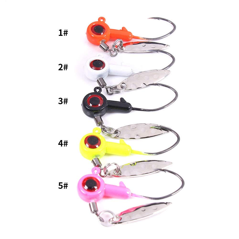 Orange 1/16 oz freshwater jig head with 3D eye and willow blade