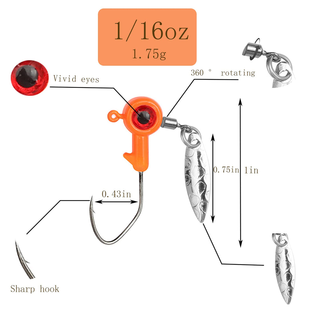 Pink 1/16 oz freshwater jig head with 3D eye and willow blade