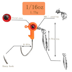 Pink 1/16 oz freshwater jig head with 3D eye and willow blade