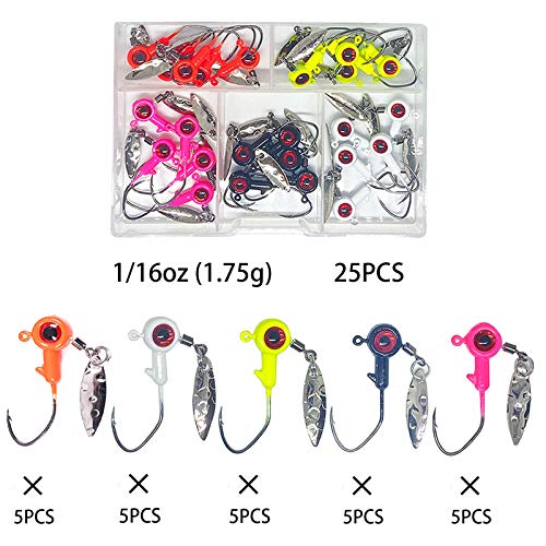 White 1/16 oz freshwater jig head with 3D eye and willow blade