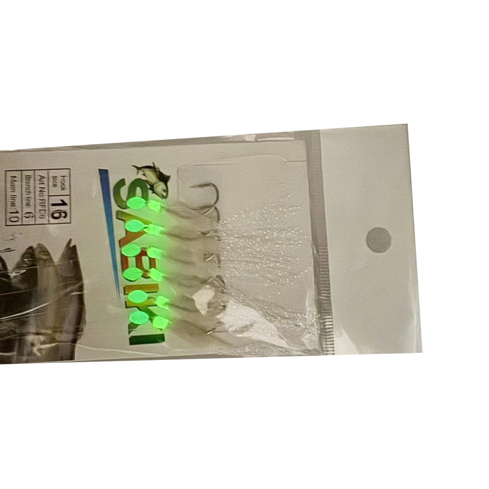 Close-up of glow beads on Sabiki rigs with high-carbon hooks