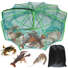 Portable 32x10 inch fishing bait trap folded for storage
