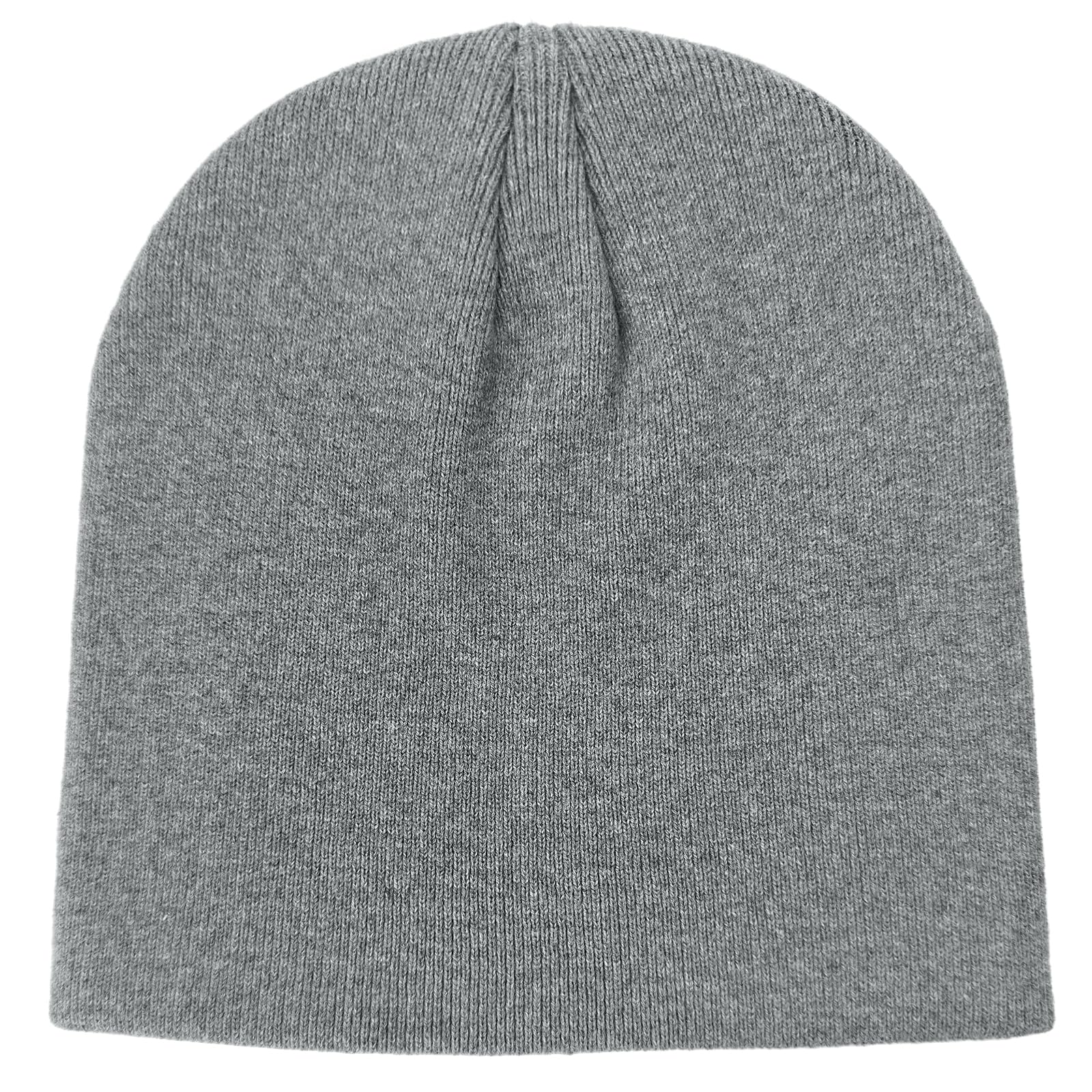 Unisex gray 100% cotton beanie hat, front view