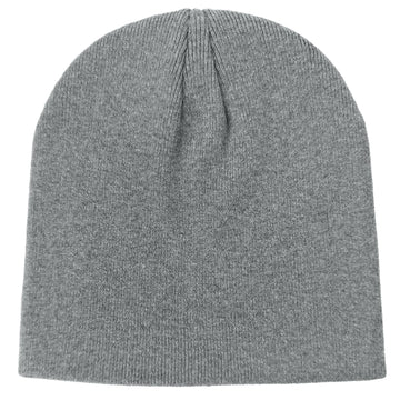 Unisex gray 100% cotton beanie hat, front view