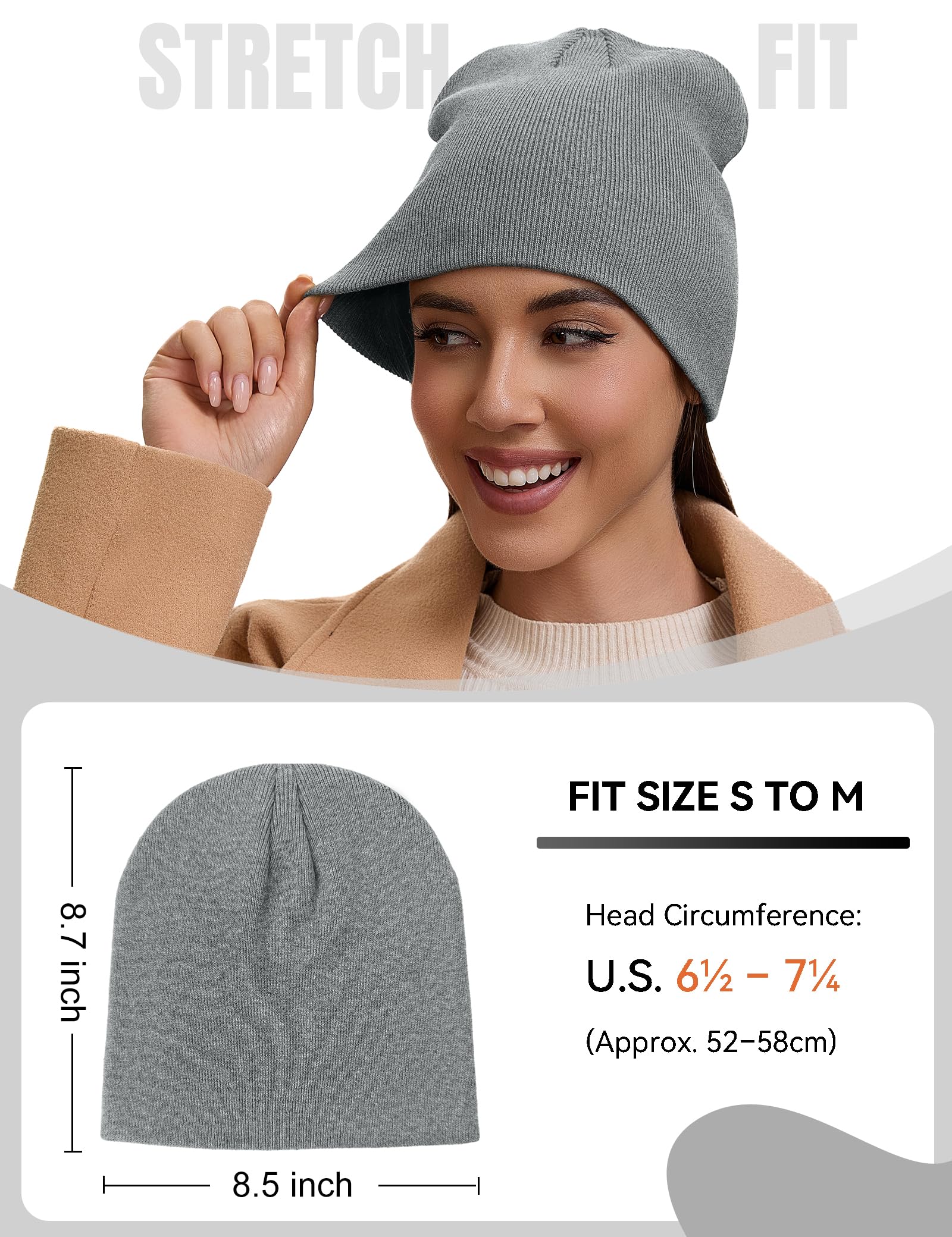 Side profile of cuffless gray beanie on mannequin