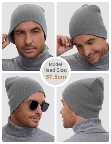 Beanie worn under winter helmet for outdoor activity