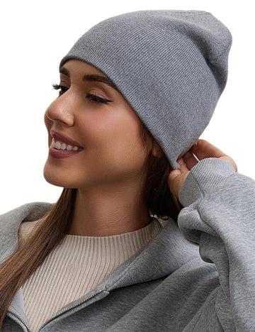 Gift-ready gray beanie displayed for holidays