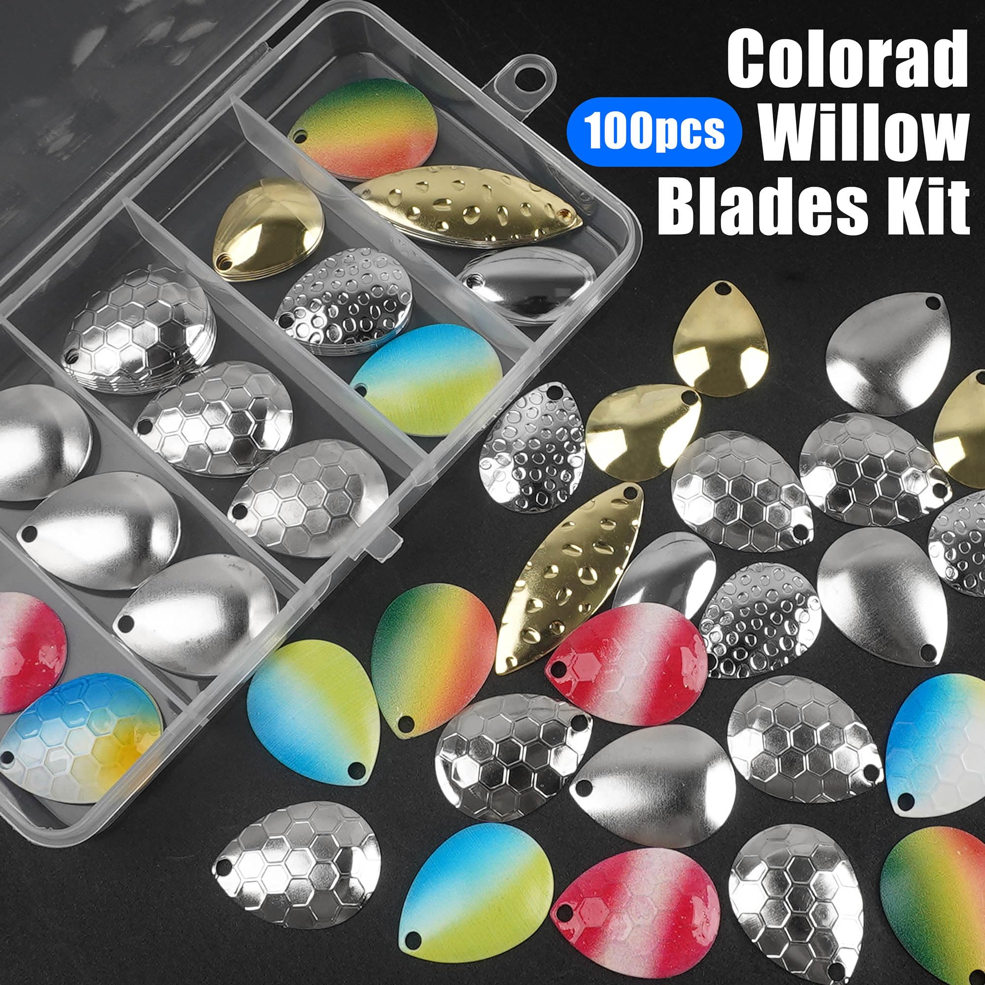 100 pieces spinner blades in a reusable storage box