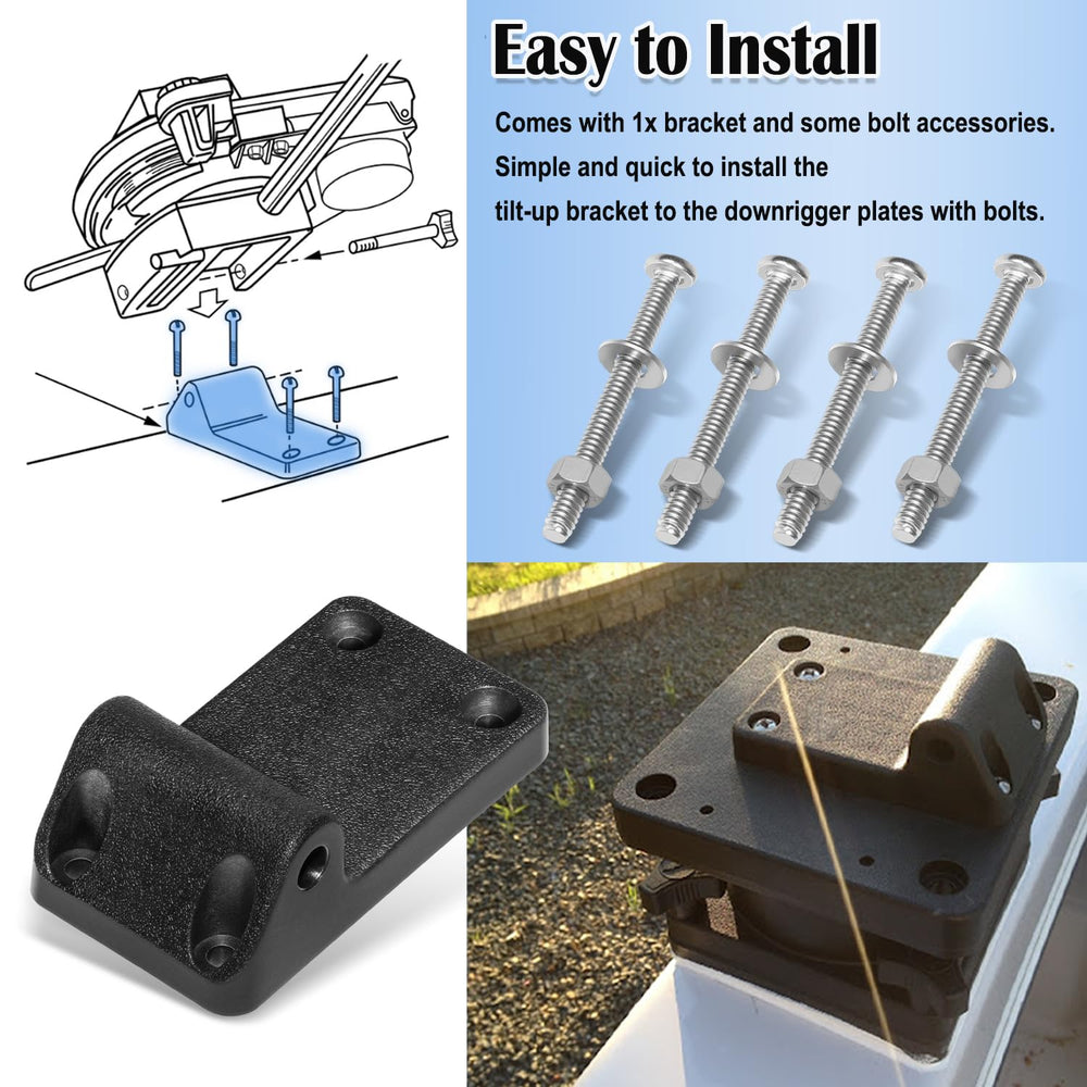 1023 Tilt-up bracket installed on downrigger in upright position – side view 2