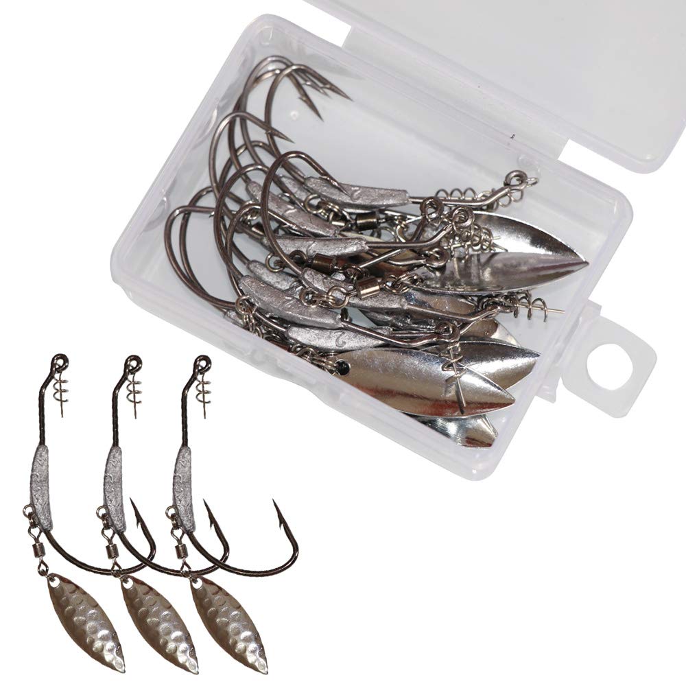 Boxed set of 10 weighted hooks with twist lock for fishing