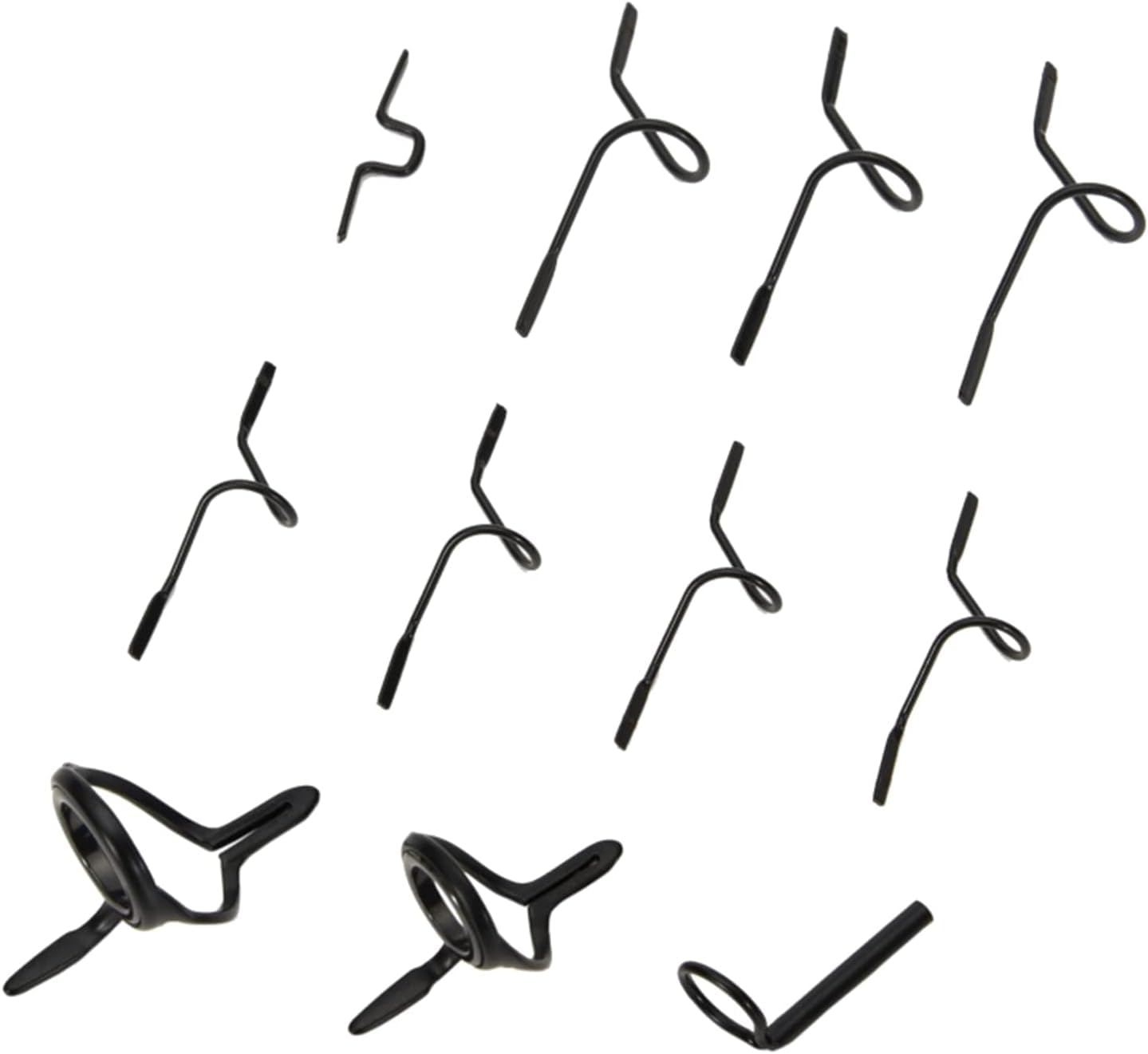 11-piece black stainless steel fishing rod guide set – assorted sizes