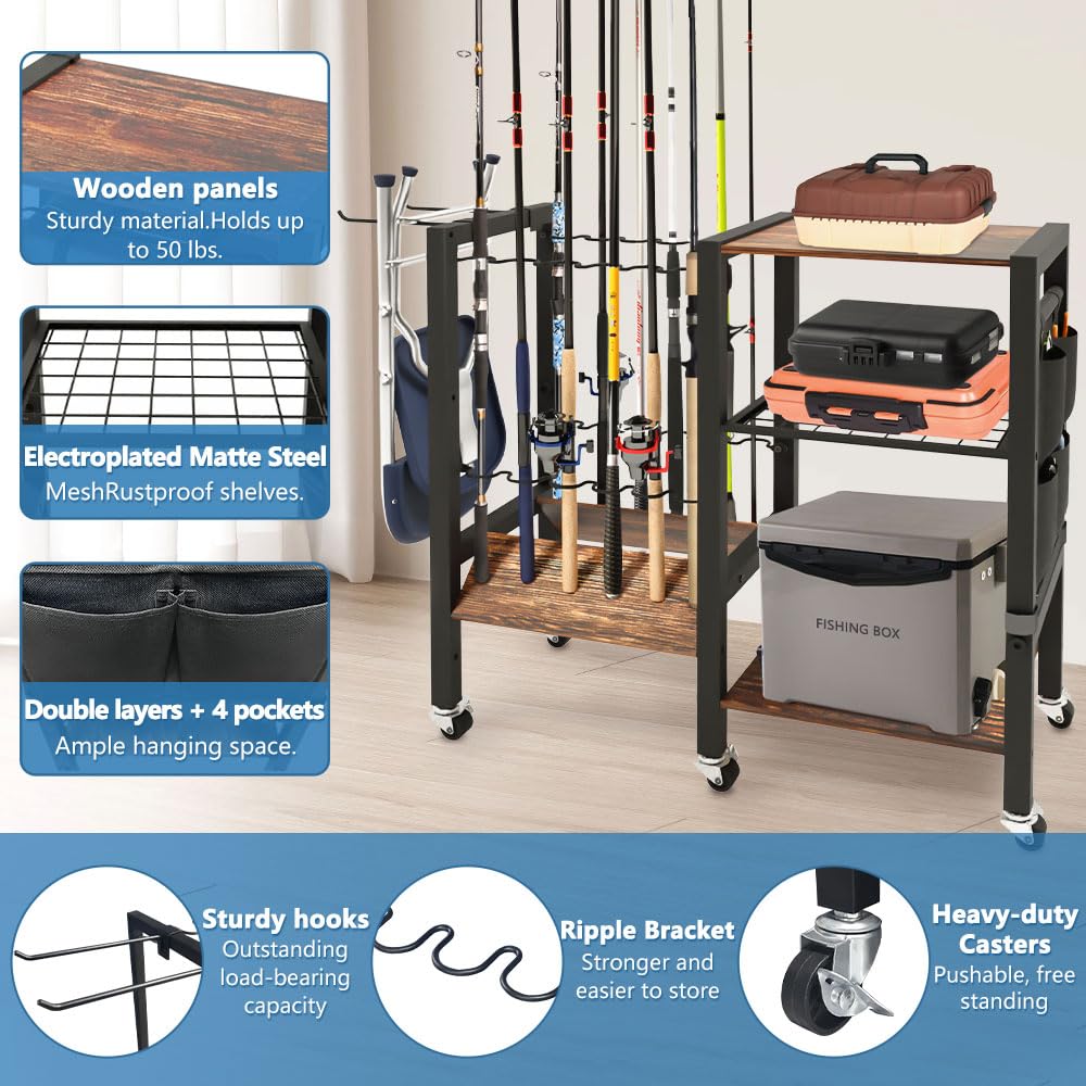 Vertical rod rack securely stores 12 rods upright