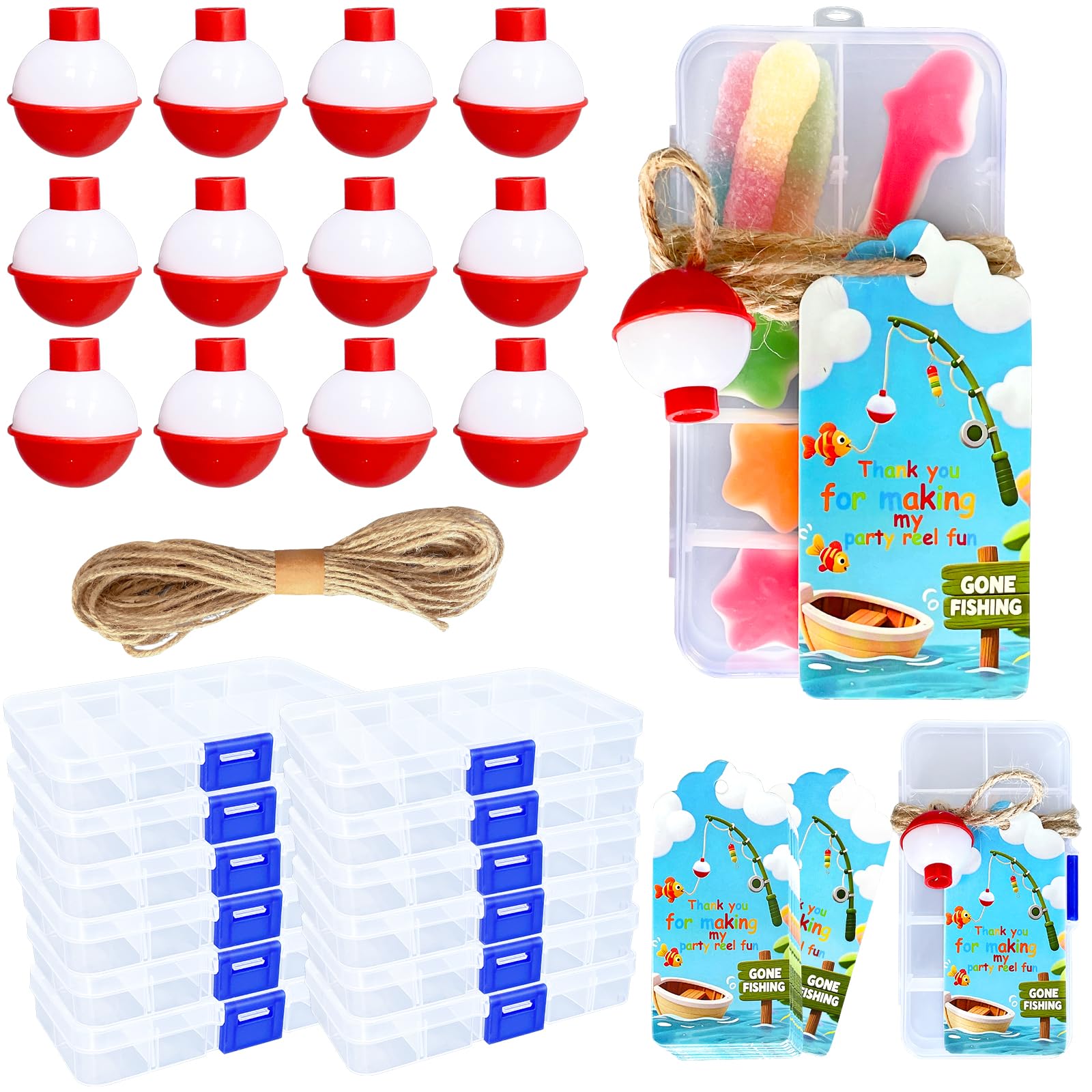 12-set fishing candy tackle boxes with bobbers for party favors