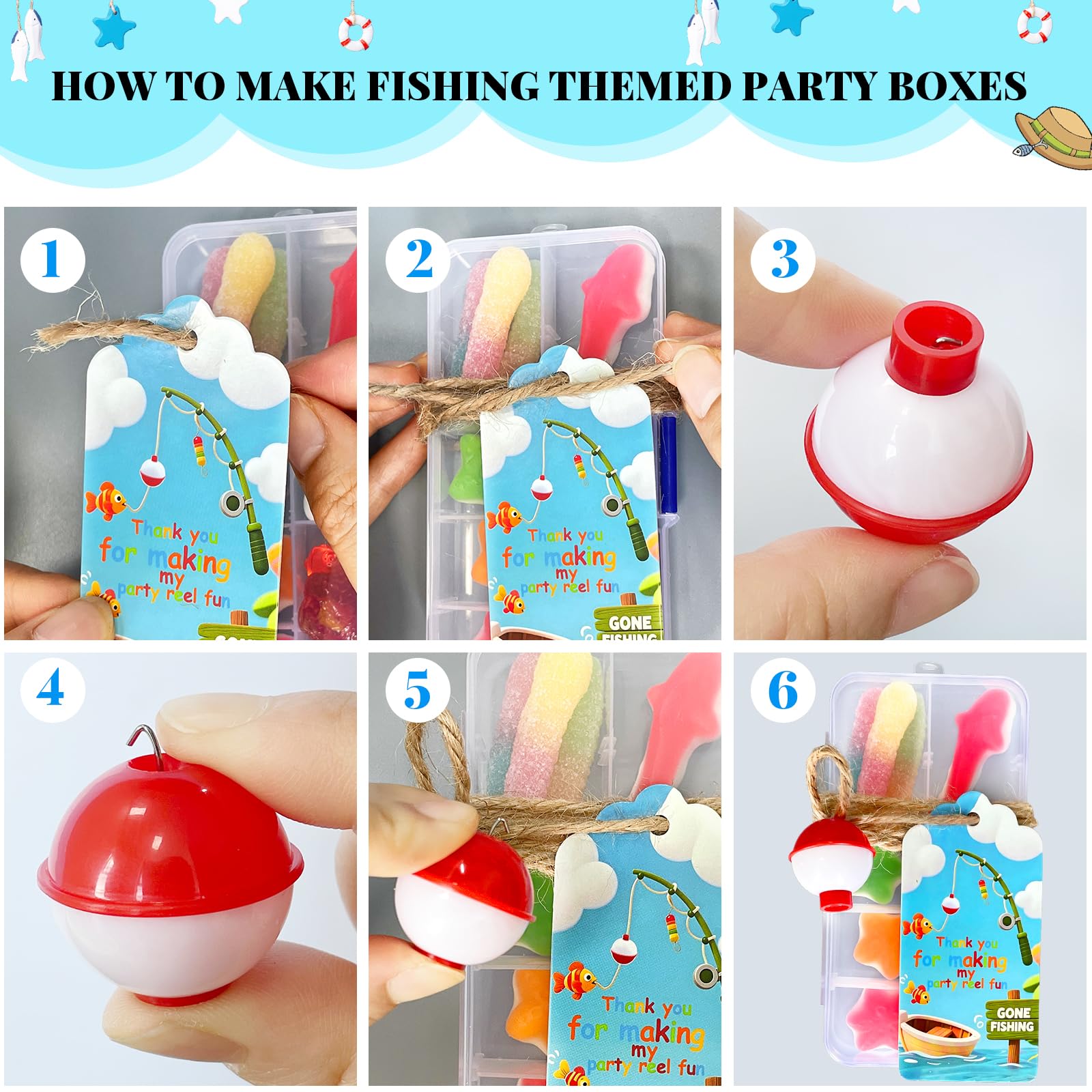 Mini tackle boxes filled with treats for birthday party