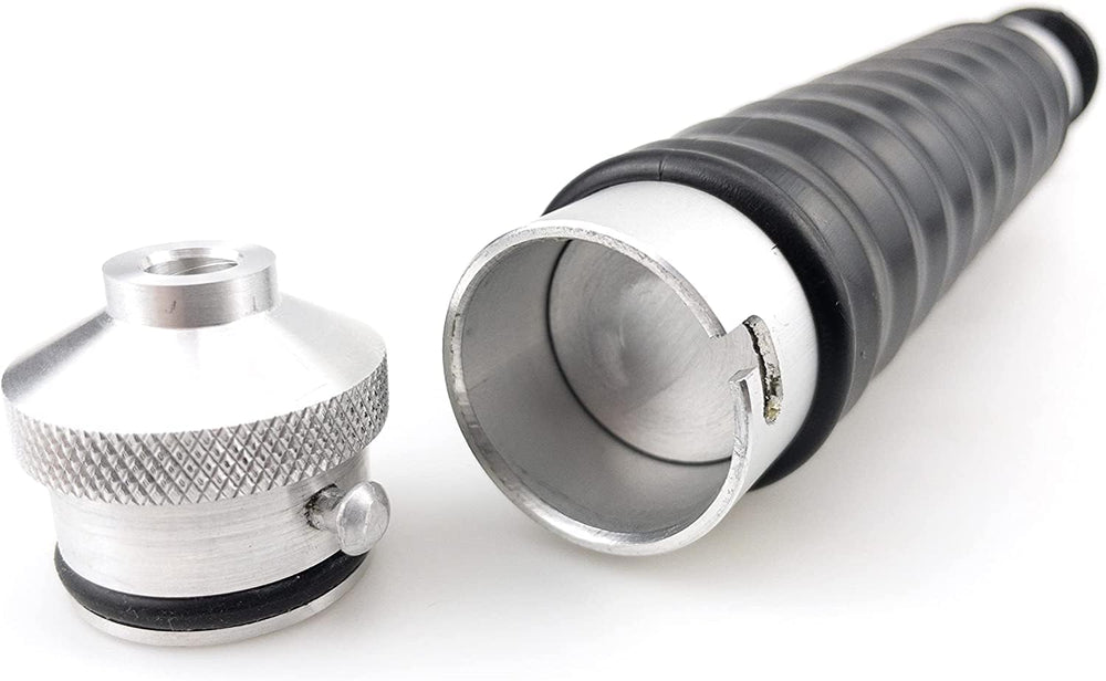 Piston and handle close-up of aluminum injector