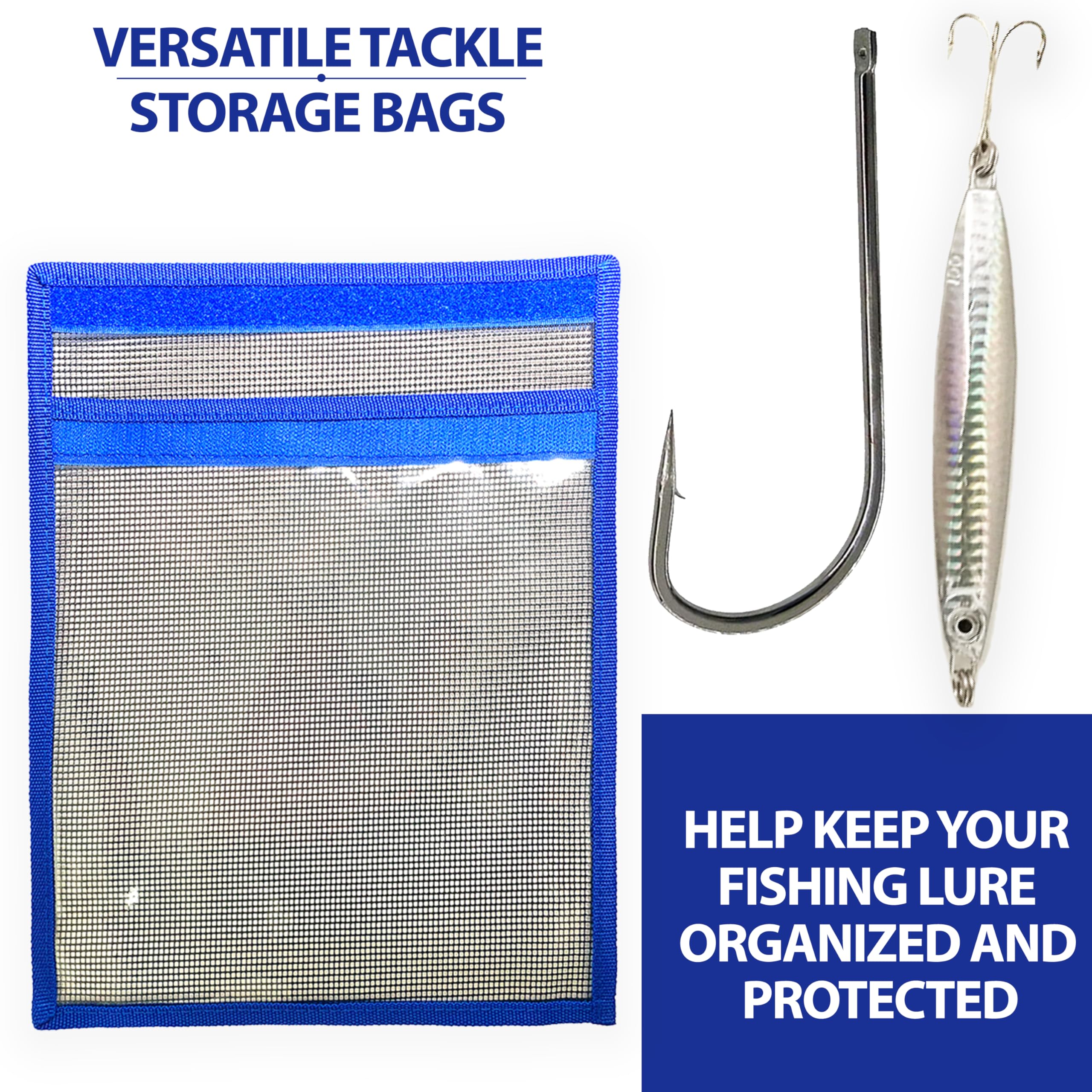 Folded blue trolling lure bag compact for transport