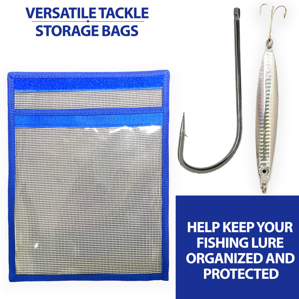 Folded blue trolling lure bag compact for transport