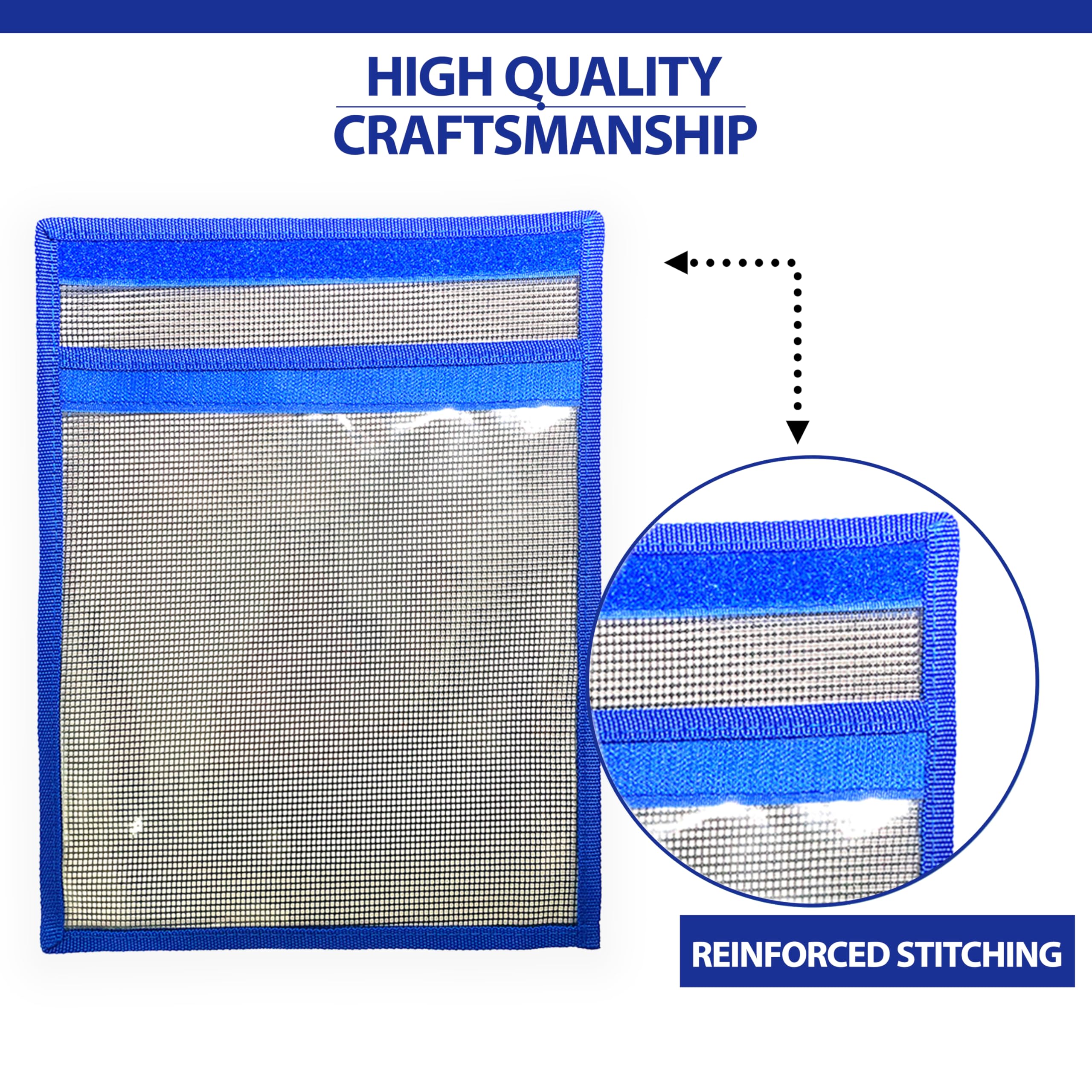 Blue lure bag open with clear vinyl front for easy lure identification