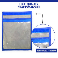 Blue lure bag open with clear vinyl front for easy lure identification