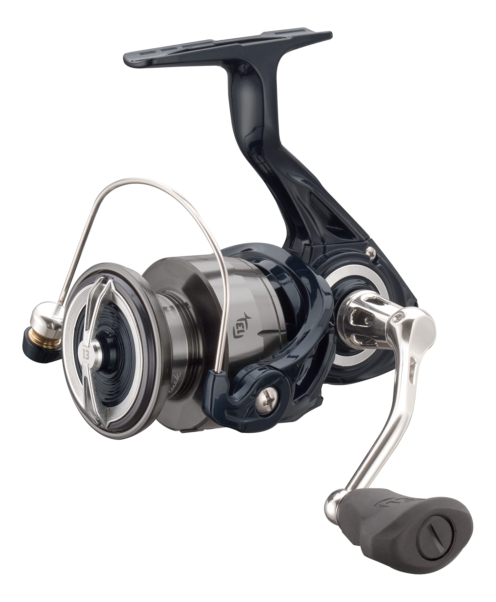 13 FISHING Aerios spinning reel body closeup highlights durable cast iron carbon frame.