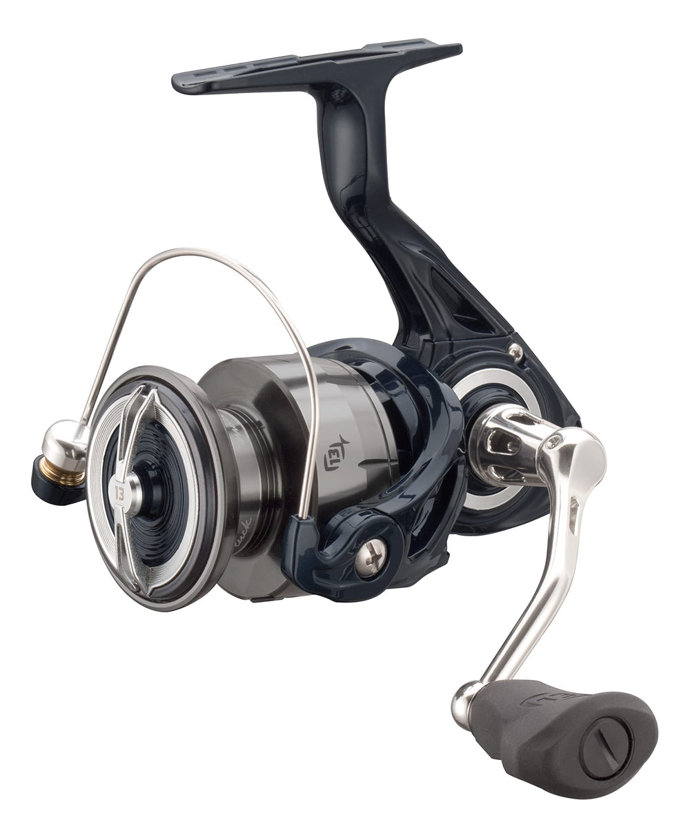 13 FISHING Aerios spinning reel body closeup highlights durable cast iron carbon frame.