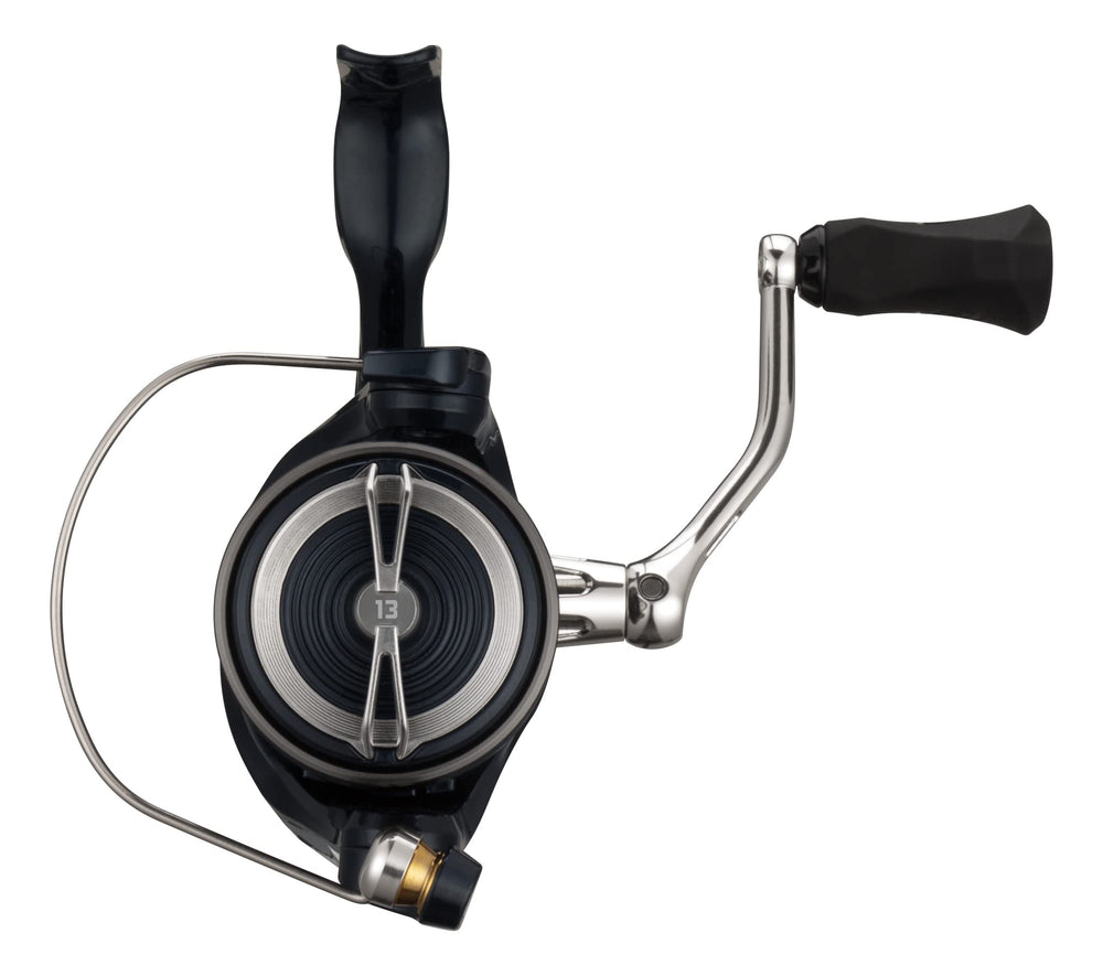 13 FISHING Aerios cast iron carbon frame shot conveys rugged build.