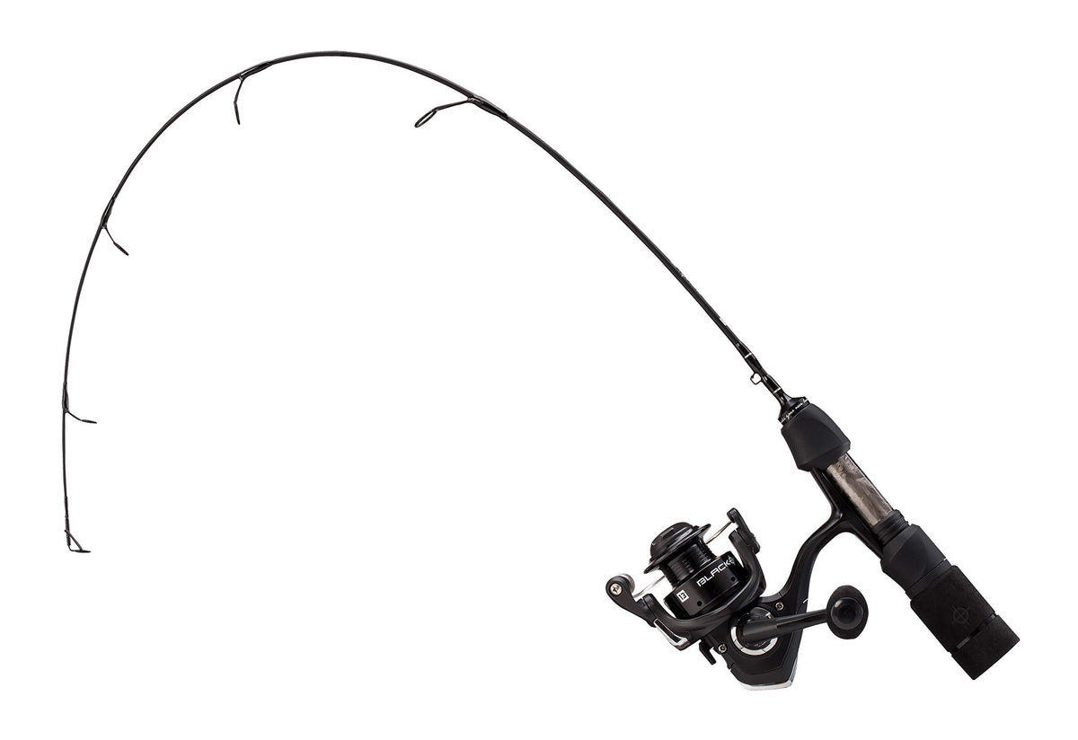 13 Fishing Blackout Ice Combo 24UL rod and reel for ultralight ice fishing with smooth retrieves.