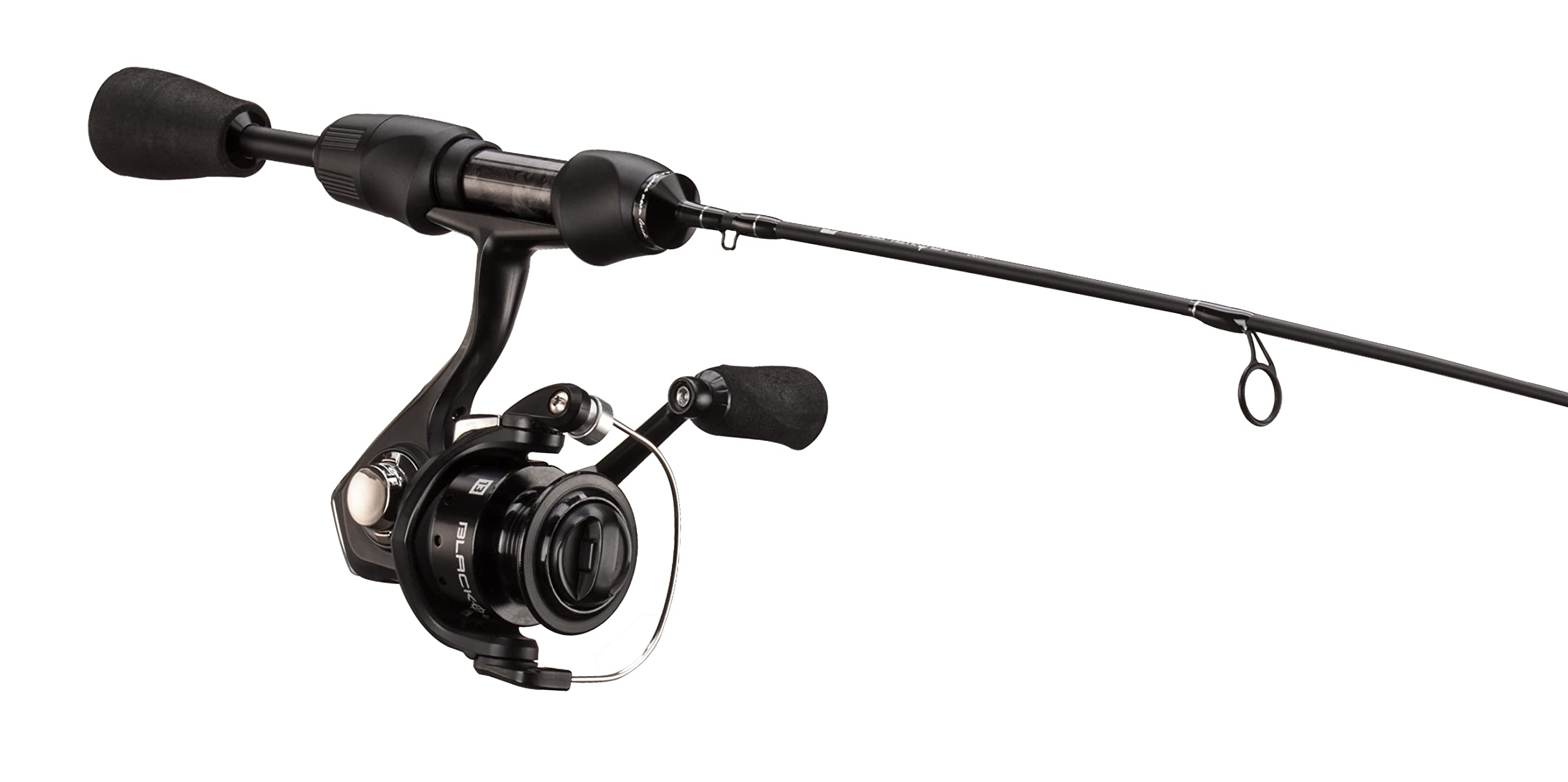 13 Fishing Blackout Ice Combo rod spool detail showing lightweight graphite body.