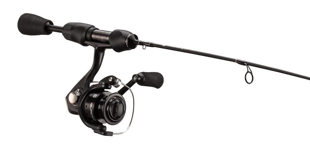 13 Fishing Blackout Ice Combo rod spool detail showing lightweight graphite body.
