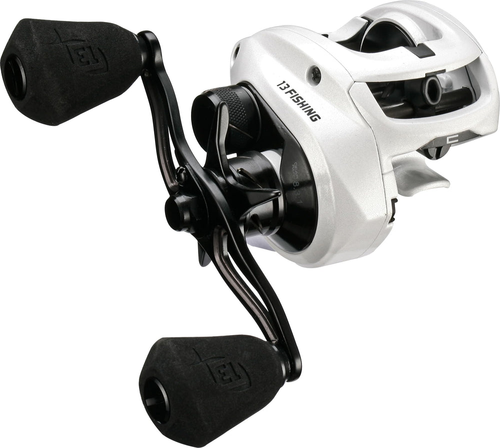 13 FISHING Concept C2 reel front view emphasizes lightweight frame for all-day casting.