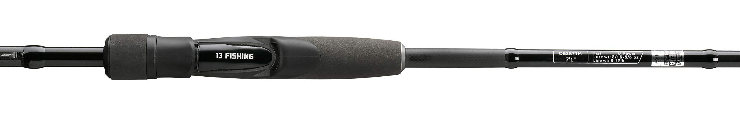13 FISHING Defy Black 6'7\" spinning rod butt-end view emphasizing sturdy construction.