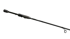 13 FISHING Defy Black 6'7\" spinning rod front view for versatile casting across species.