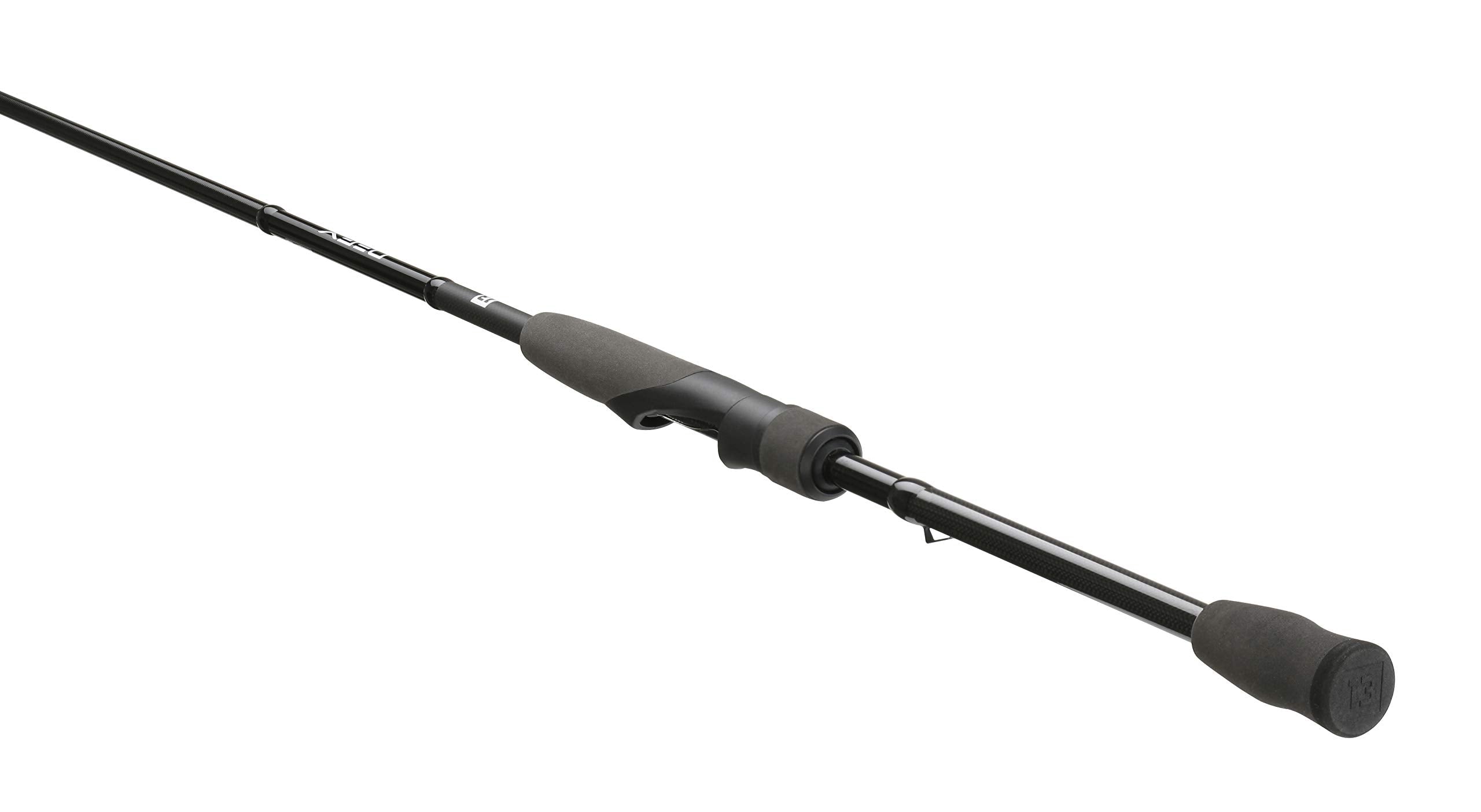 13 FISHING Defy Black 6'7\" spinning rod in hand for precise, responsive feel.