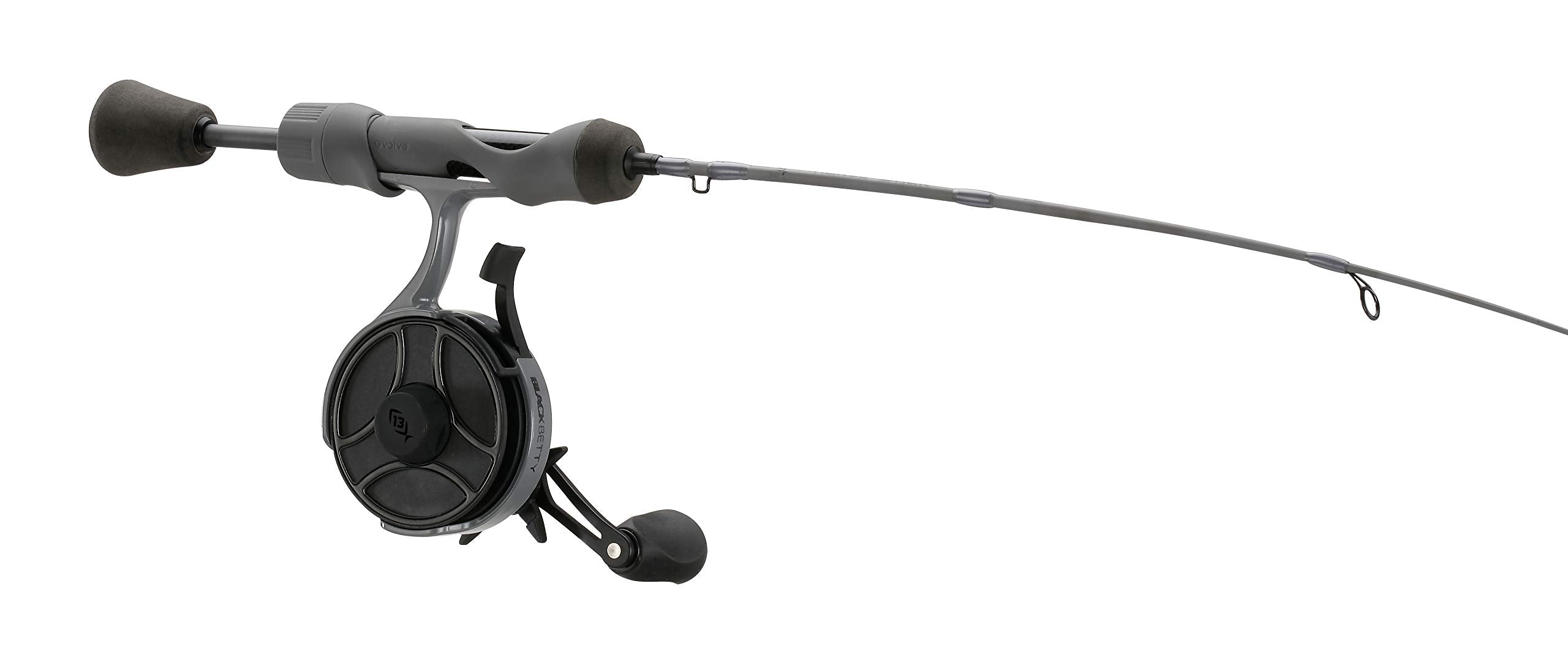 Inline reel close-up on Freefall Ghost Stealth Ice Combo with 3+1 bearings