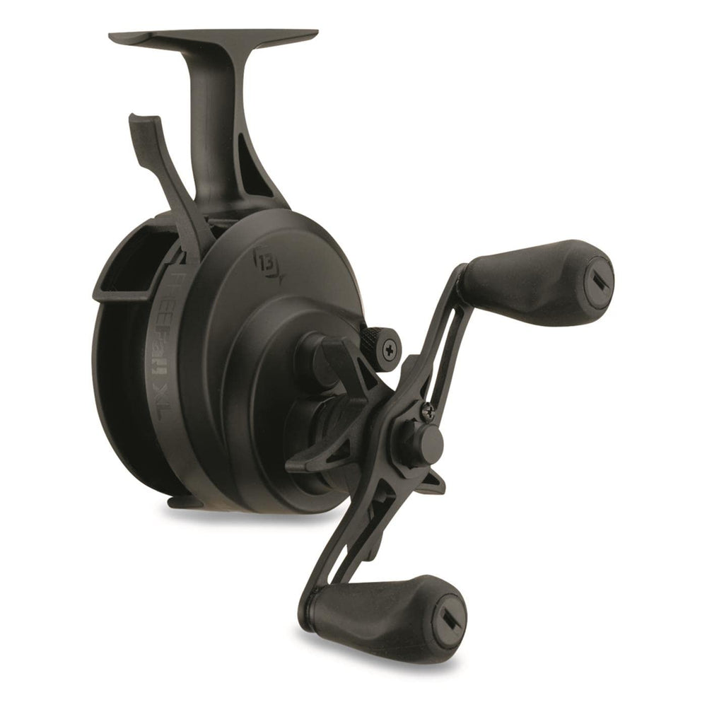 13 FISHING Freefall XL graphite frame closeup built for cold, tough ice conditions