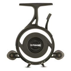 13 FISHING Freefall XL inline ice reel front view with durable graphite frame