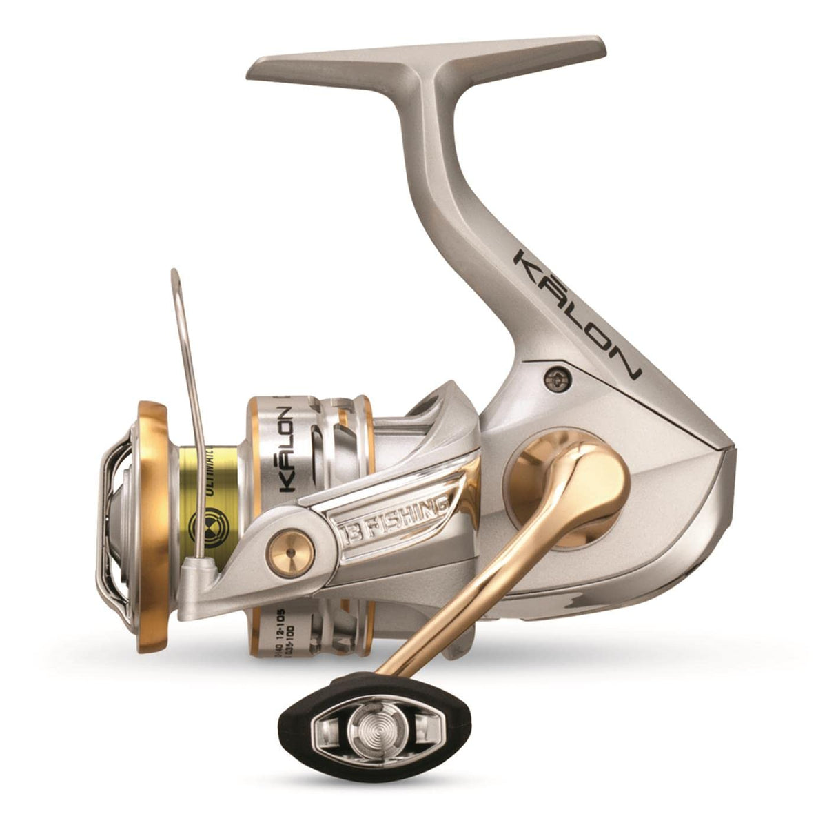13 Fishing Kalon C spinning reel front view in silver-gold for salt and freshwater versatility