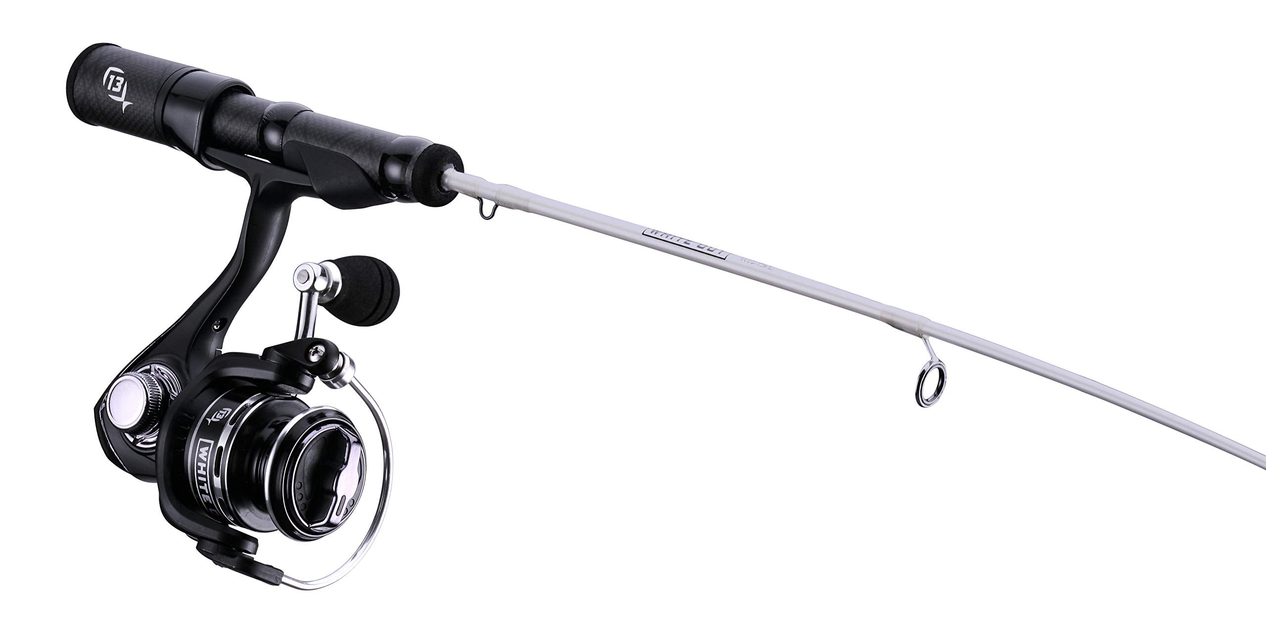 13 FISHING Whiteout Ice Combo reel closeup highlights six bearings for smooth operation